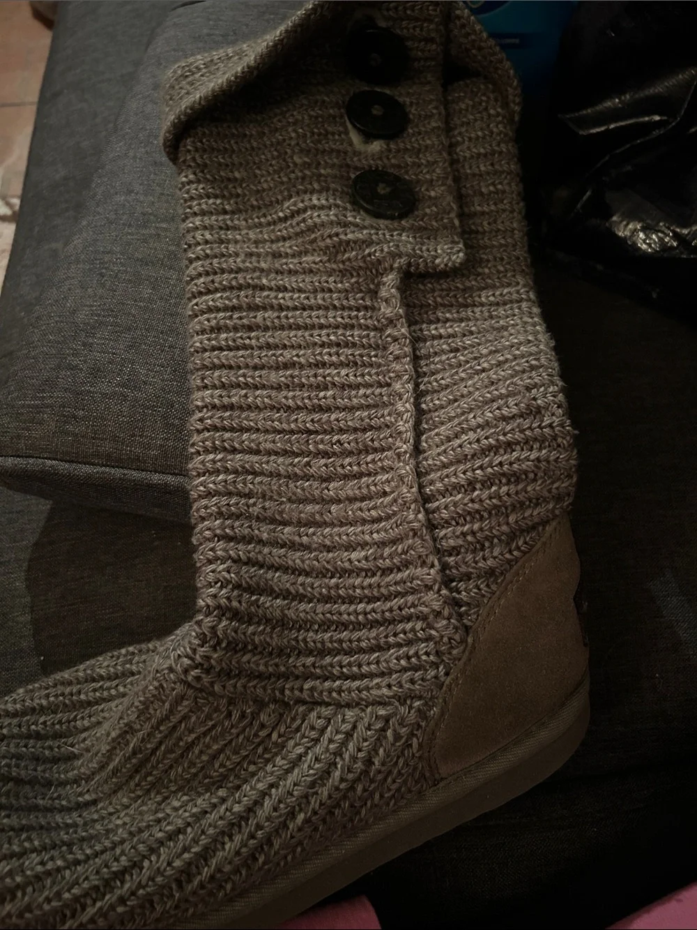 UGG Gray Knit Button-Accent Tall Boot